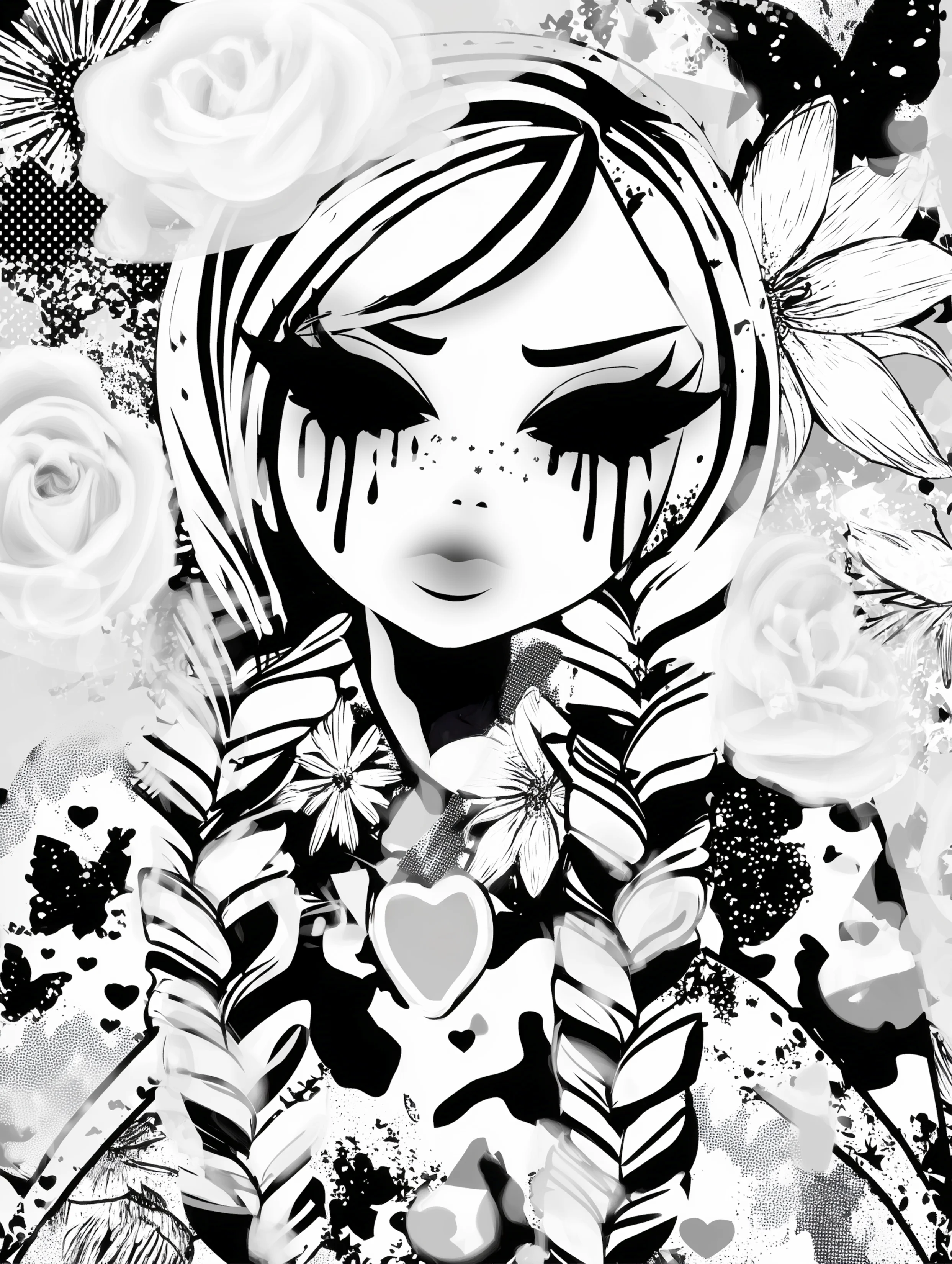 Free printable crying coloring page for adults featuring braided girl crying